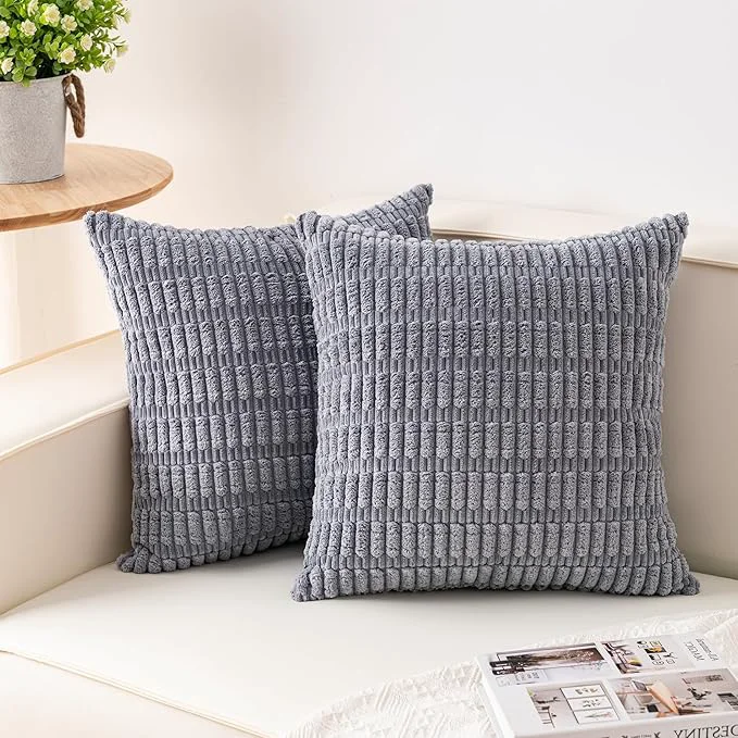Contemporary Aegero Pack of 2 Corduroy Decorative Throw Pillow Covers 18×18 InchSoft Boho Pure