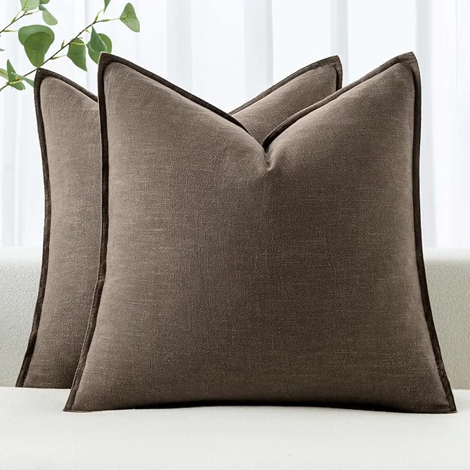 Selected MIULEE Decorative Linen Euro Sham Pillow Covers 24×24 Inch CoffeeBoho Farmhouse Easy-to-Use