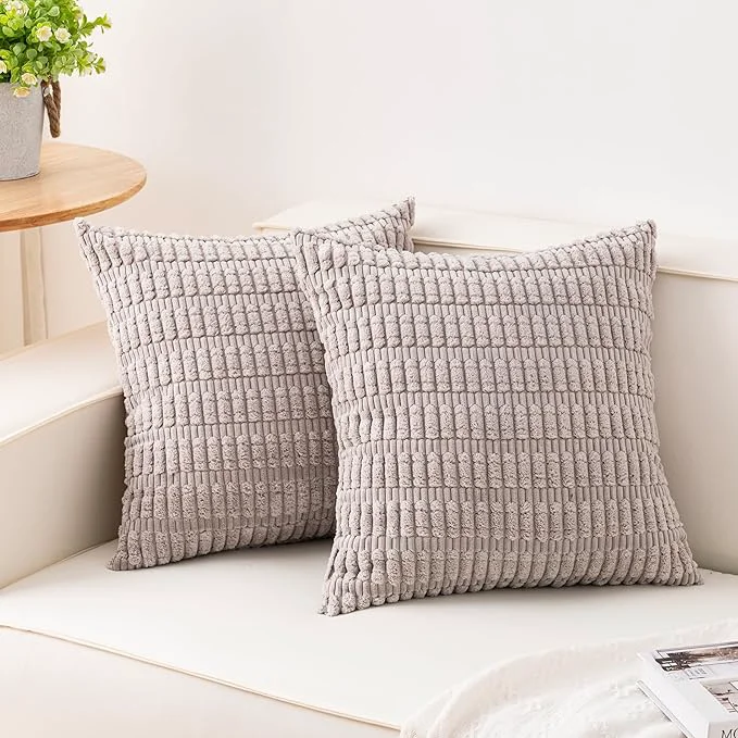 Exclusive Aegero Pack of 2 Corduroy Decorative Throw Pillow Covers 18×18 Inch Soft Professional