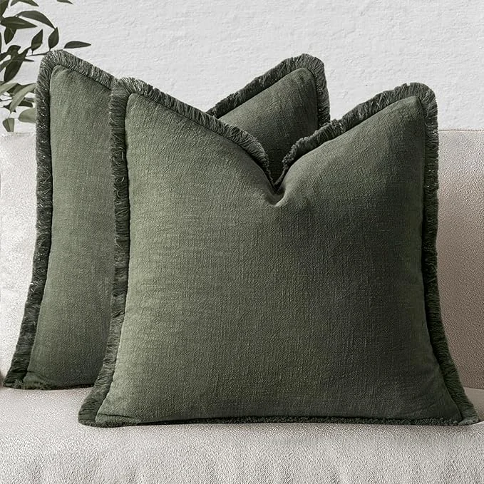 Trusted MIULEE Decorative Throw Pillow Covers Neutral Linen Fringe Throw Pillows Set of Reusable
