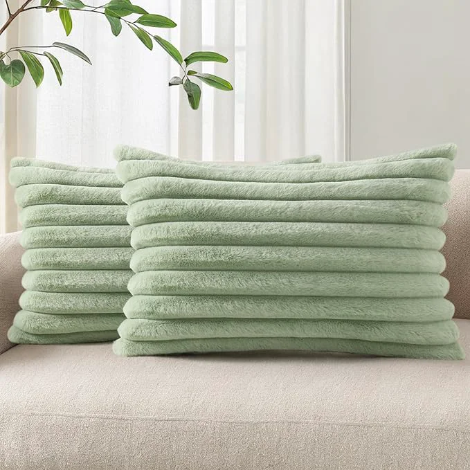 Enhanced Pallene Faux Fur Plush Lumbar Throw Pillow Covers 12×20 Set of 2 Luxury Soft High-Performance