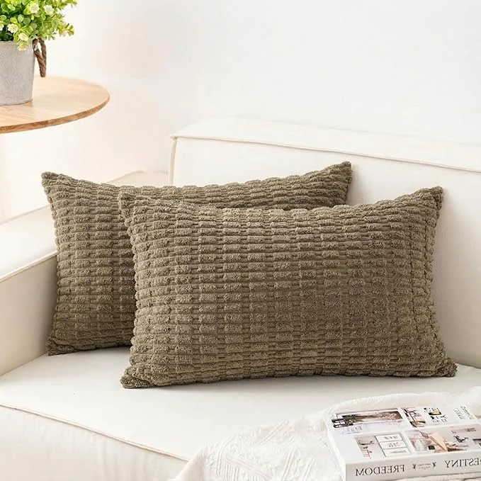 Verified Aegero Pack of 2 Corduroy Decorative Throw Pillow Covers 12×20 InchSoft Striped Eco-Friendly