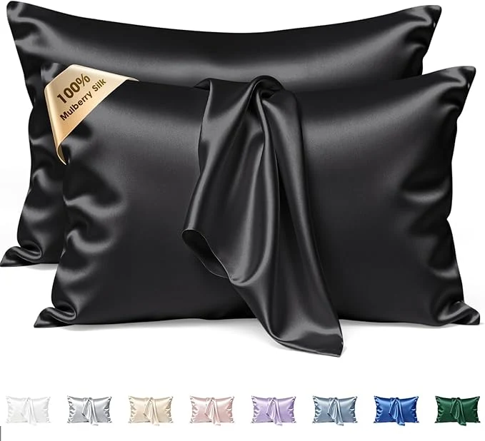 Breathable Silk Pillow Cases 2 Pack Standard Size Mulberry Silk Pillowcase Set of 2 Lightweight