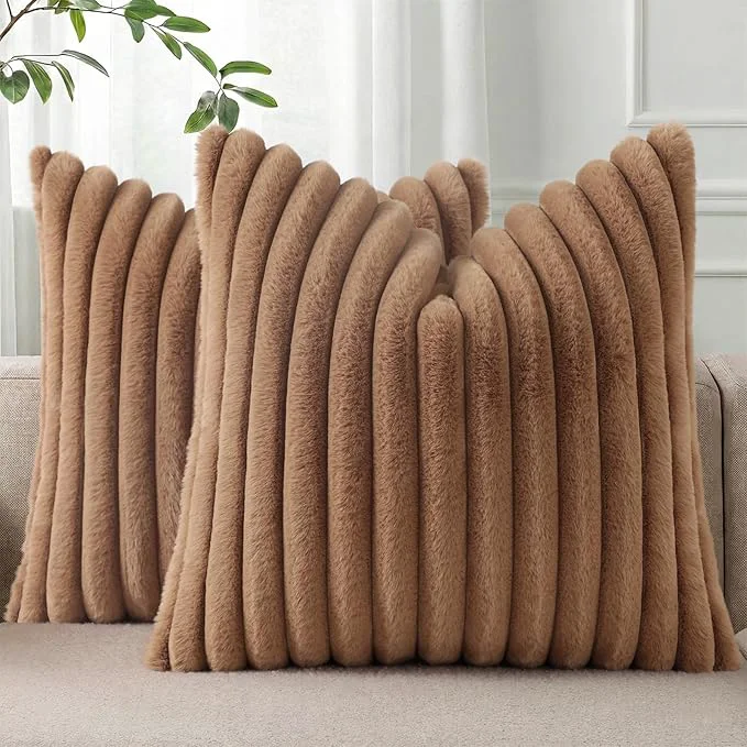Fashionable Pallene Faux Fur Plush Throw Pillow Covers 16×16 Set of 2 Luxury Soft Fluffy High-End