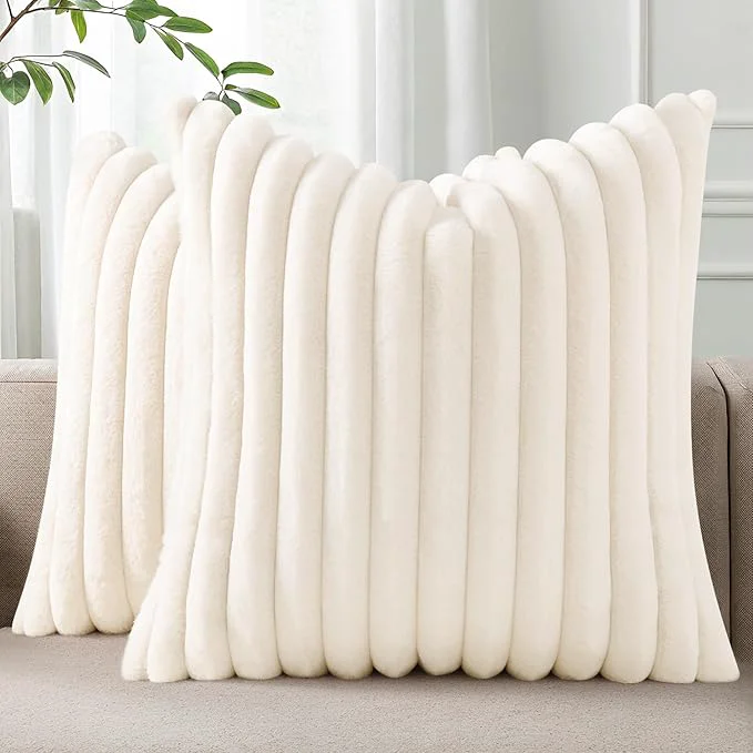 Premium Pallene Faux Fur Plush Throw Pillow Covers 20×20 Set of 2 Luxury Soft Fluffy Casual