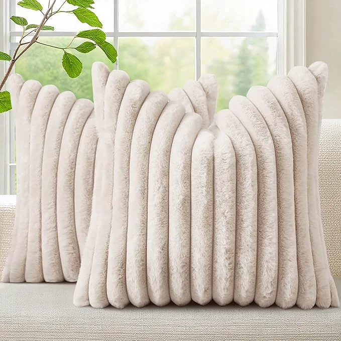 High-Grade decorUhome Summer Cozy Faux Fur Throw Pillow Covers 26×26 Set of 2 Decorative High-Quality