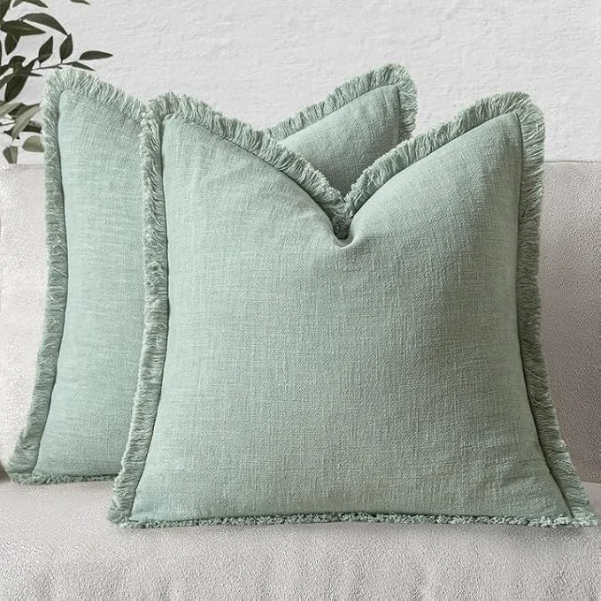 Next-Generation MIULEE Decorative Throw Pillow Covers Neutral Linen Fringe Throw Pillows Set of Elegant