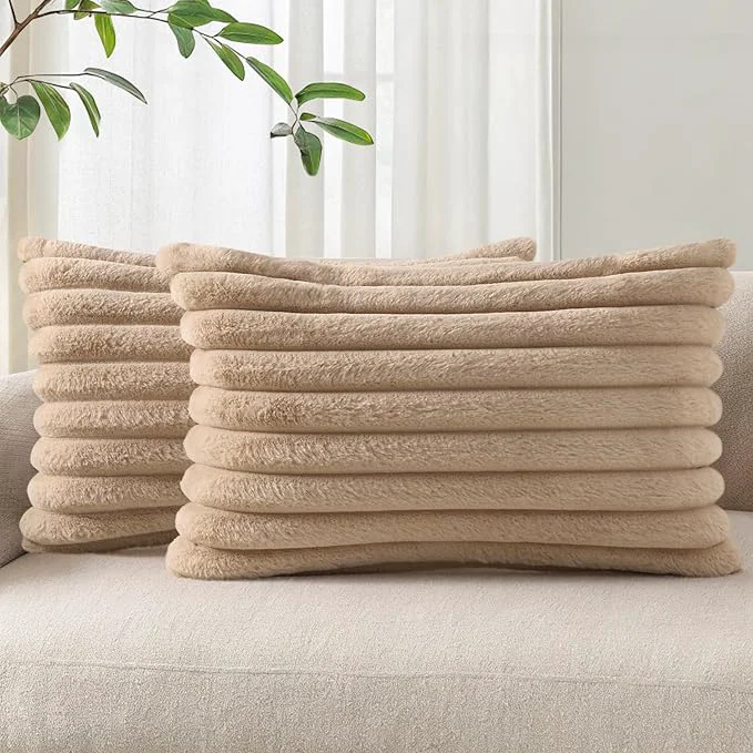 High-End Pallene Faux Fur Plush Lumbar Throw Pillow Covers 12×20 Set of 2 Luxury Soft Smart