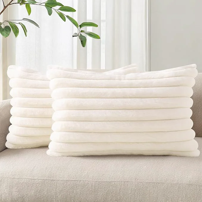 Traditional Pallene Faux Fur Plush Lumbar Throw Pillow Covers 12×20 Set of 2 Luxury Soft Premium Material