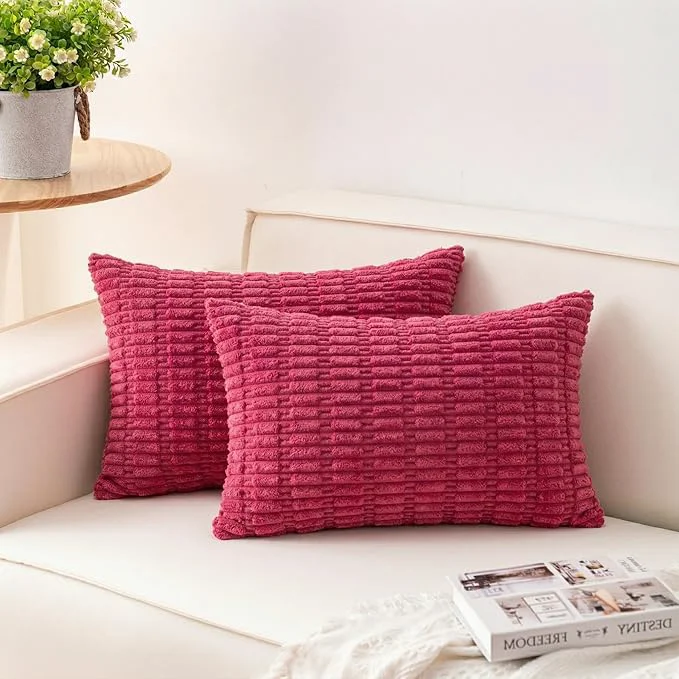 Durable Aegero Pack of 2 Corduroy Decorative Throw Pillow Covers 12×24 Inch Soft Professional