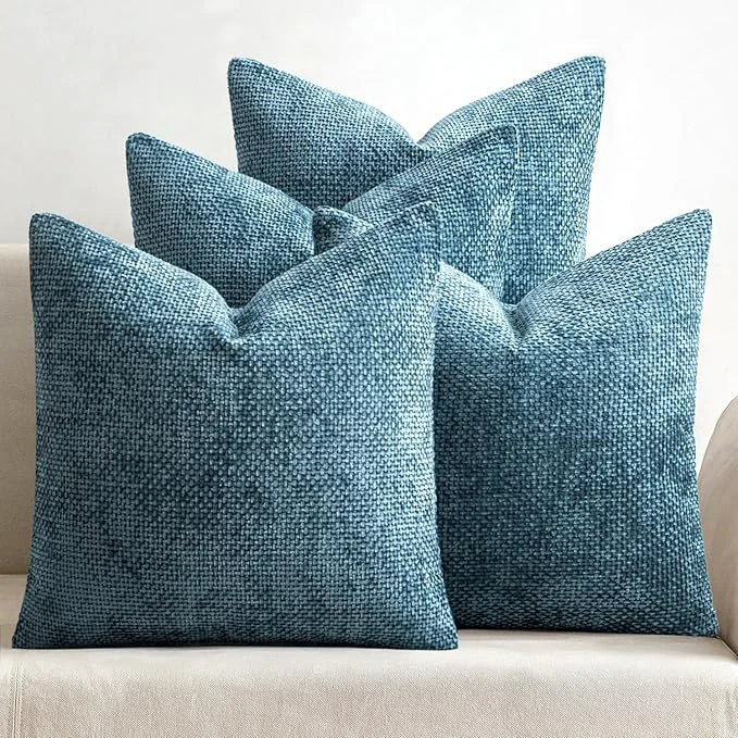 Organic MIULEE Pack of 4 Couch Throw Pillow Covers 18×18 Inch Smoke Blue Soft Crafted