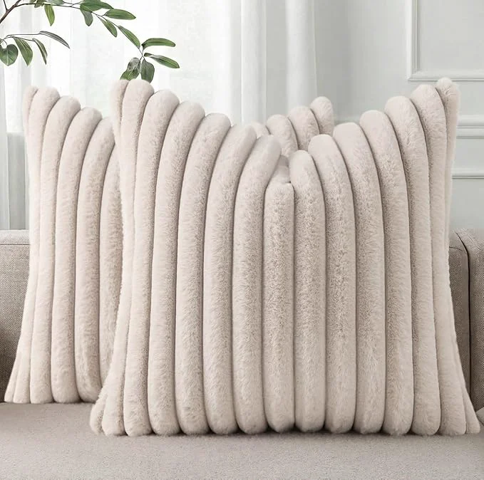 Powerful Pallene Faux Fur Plush Throw Pillow Covers 16×16 Set of 2 Luxury Soft Fluffy Safe