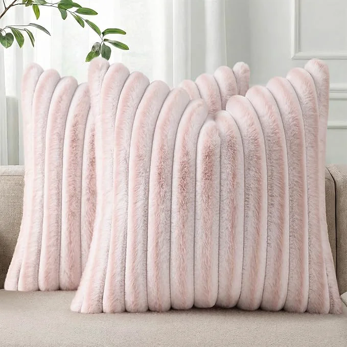Relaxed Pallene Faux Fur Plush Throw Pillow Covers 20×20 Set of 2 Luxury Soft Fluffy Premium Material