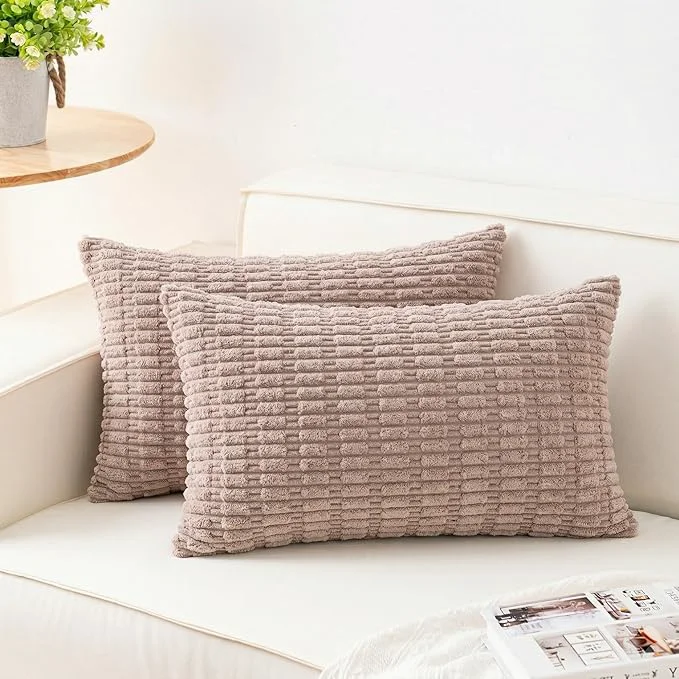 Fine Crafted Aegero Pack of 2 Corduroy Decorative Throw Pillow Covers 12×24 Inch Soft High-Grade