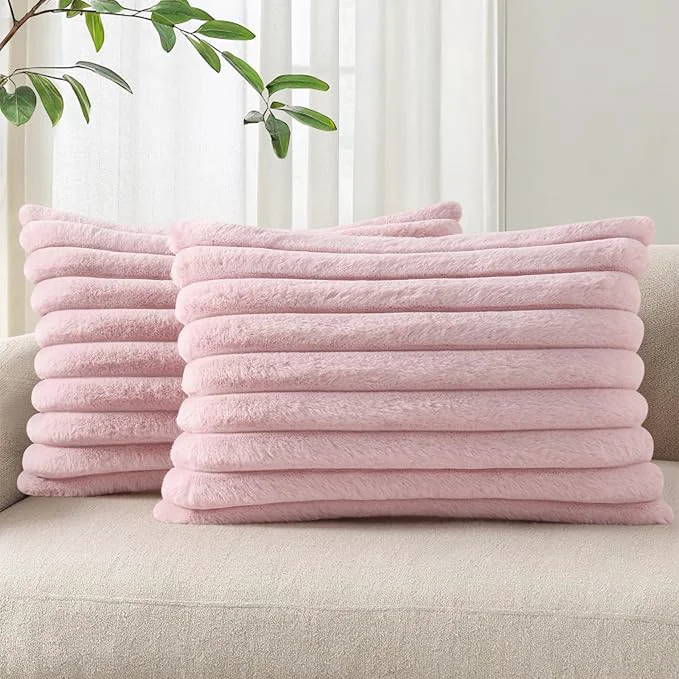 Consistent Pallene Faux Fur Plush Lumbar Throw Pillow Covers 12×20 Set of 2 Luxury Soft Practical
