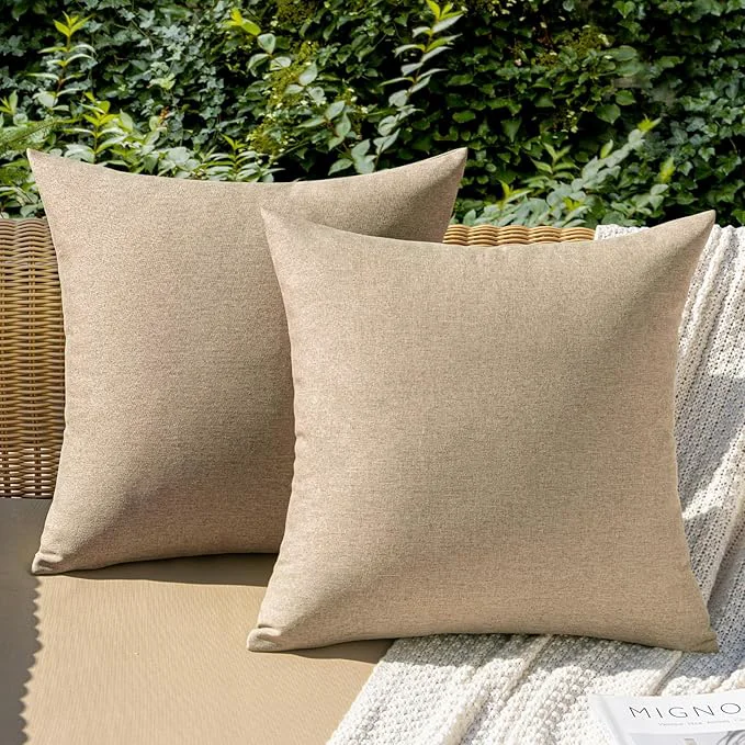 Efficient MIULEE Pack of 2 Decorative Outdoor Solid Waterproof Throw Pillow Covers Faux Relaxed