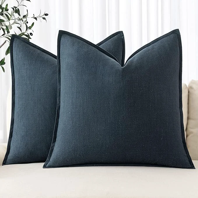 Premium Material MIULEE Decorative Linen Euro Sham Pillow Covers 26×26 Navy Blue Boho Sustainable