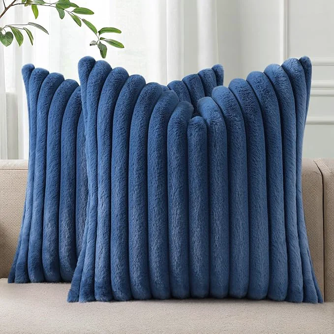 Crafted Pallene Faux Fur Plush Throw Pillow Covers 22×22 Set of 2 Luxury Soft Fluffy Premium Material
