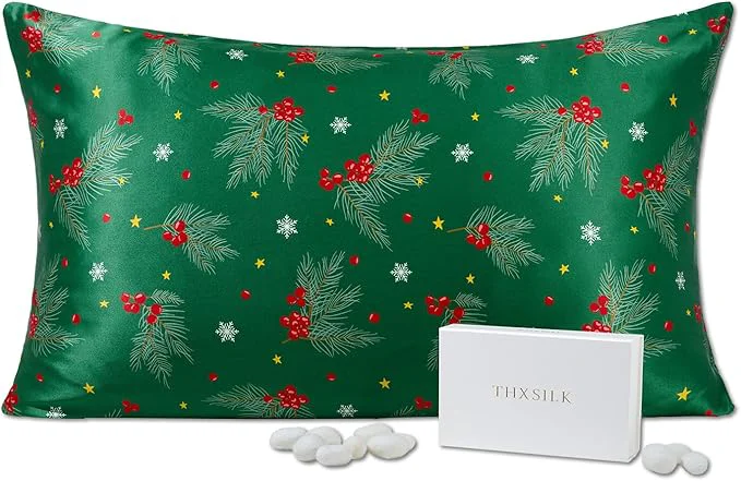 Prestigious THXSILK Christmas Style 6A Grade Mulberry Silk Pillowcase Secure