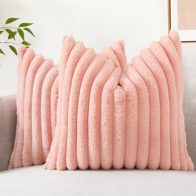Premium decorUhome Summer Cozy Faux Fur Throw Pillow Covers 20×20 Set of 2 Decorative Unique