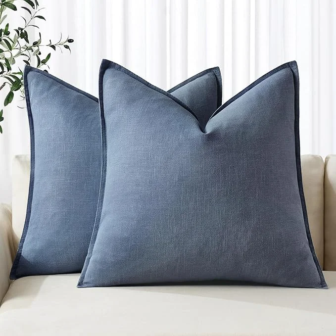 Dependable MIULEE Decorative Linen Pillow Covers 18×18 Inch Blue Ashes Boho Farmhouse Modern