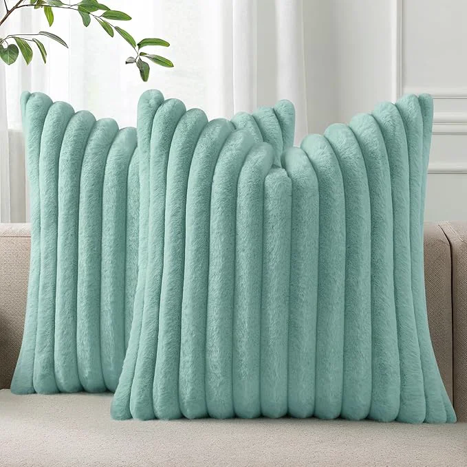 Superior Pallene Faux Fur Plush Throw Pillow Covers 24×24 Set of 2 Luxury Soft Fluffy High-Performance