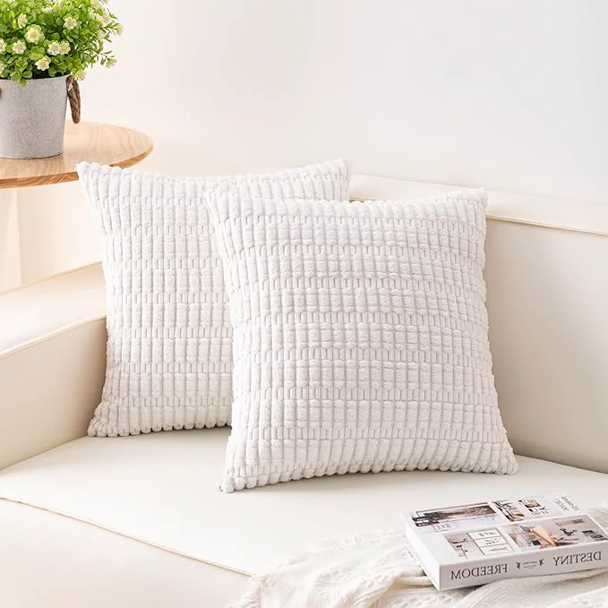 Superior Aegero Pack of 2 Corduroy Decorative Throw Pillow Covers 16×16 Inch Soft Flexible