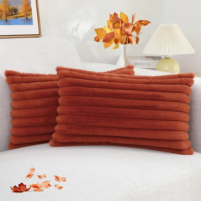 Premium Material decorUhome Cozy Faux Fur Throw Pillow Covers 12×20 Set of 2 Decorative Soft Professional