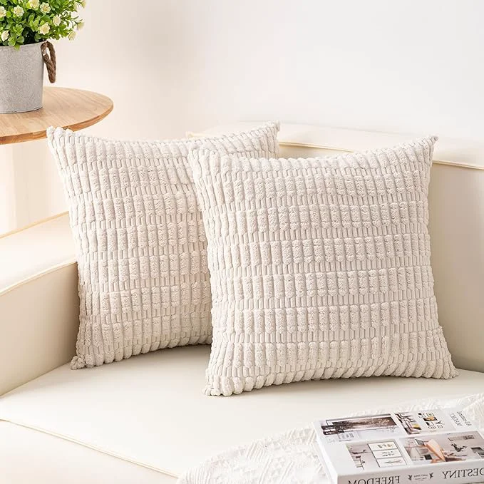 Verified Aegero Pack of 2 Corduroy Decorative Throw Pillow Covers 20×20 InchSoft Boho Safe