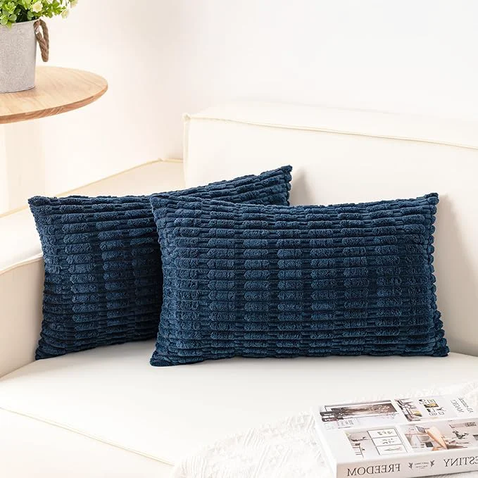 Expertly Made Aegero Pack of 2 Corduroy Decorative Throw Pillow Covers 12×24 Inch Soft Trendy