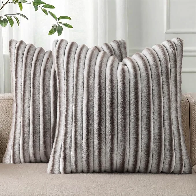 Trendy Pallene Faux Fur Plush Throw Pillow Covers 18×18 Set of 2 Luxury Soft Fluffy Powerful