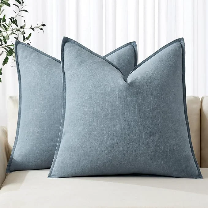 Optimized MIULEE Decorative Linen Euro Sham Pillow Covers 24×24 Blue Grey Boho Verified