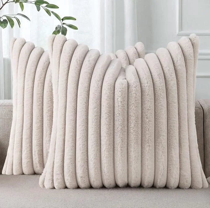 Clean Pallene Faux Fur Plush Throw Pillow Covers 22×22 Set of 2 Luxury Soft Fluffy Breathable