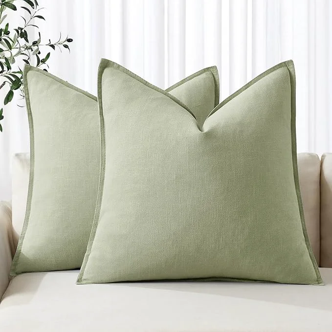 Natural MIULEE Decorative Linen Euro Sham Pillow Covers 24×24 Light Green Boho Durable