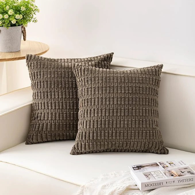 Reliable Aegero Pack of 2 Corduroy Decorative Throw Pillow Covers 18×18 InchSoft Boho Comfortable
