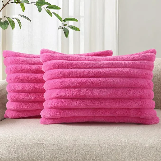 Official Pallene Faux Fur Plush Lumbar Throw Pillow Covers 12×20 Set of 2 Luxury Soft Traditional