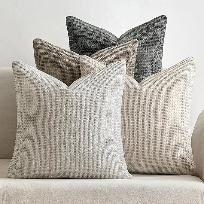 Original MIULEE Pack of 4 Couch Throw Pillow Covers 24×24 Inch Neutral Soft Decorative Genuine