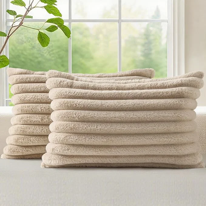 Reusable decorUhome Cozy Faux Fur Throw Pillow Covers 12×20 Set of 2 Decorative Soft Responsible