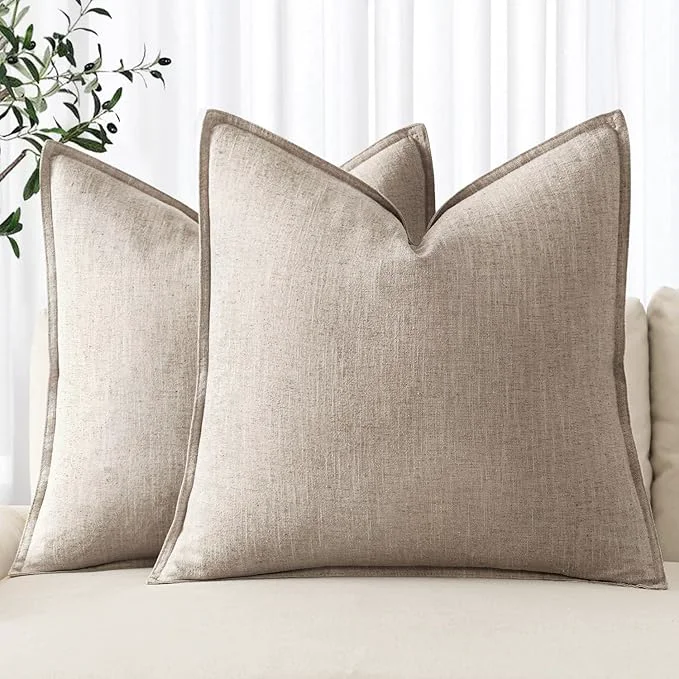 Exceptional MIULEE Decorative Linen Euro Sham Pillow Covers 24×24 Inch Natural Linen Boho Easy-to-Use