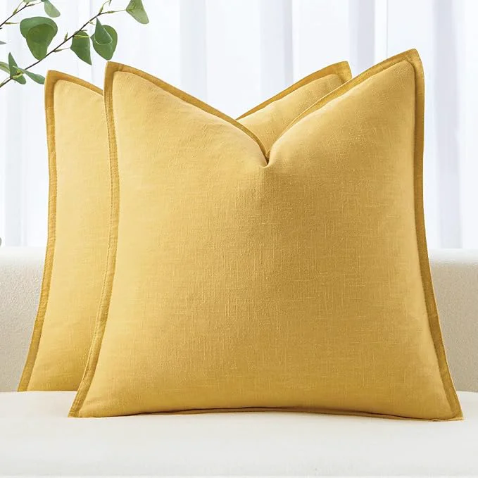 Superior MIULEE Decorative Linen Pillow Covers 18×18 Inch Yellow Boho Farmhouse Excellent
