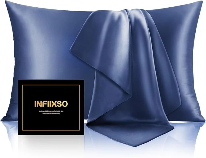 Breathable INFIIXSO Silk Pillow Cases 2 Pack Standard Size Ultra Smooth Soft Mulberry Artisan