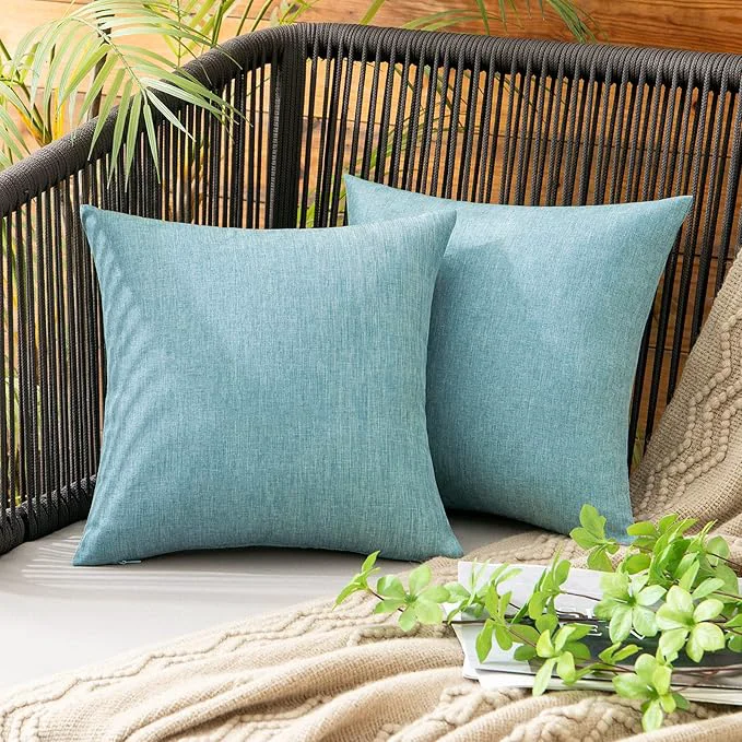 Detailed MIULEE Pack of 2 Decorative Outdoor Solid Waterproof Throw Pillow Covers Faux Premium Material