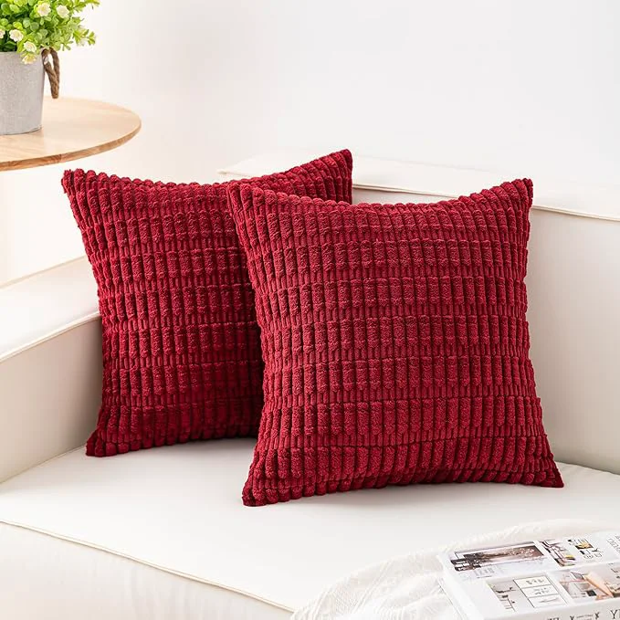 Powerful Aegero Pack of 2 Corduroy Decorative Throw Pillow Covers 20×20 InchSoft Striped Relaxed