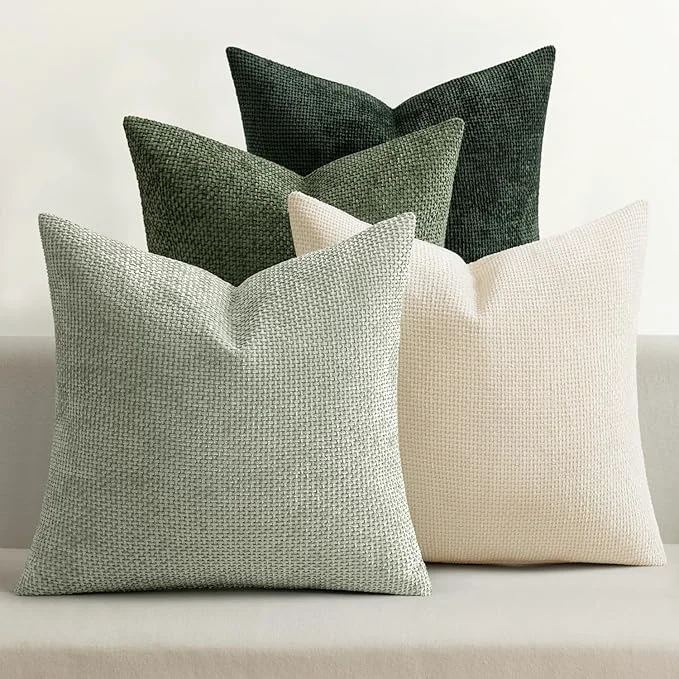 Comfortable MIULEE Pack of 4 Couch Throw Pillow Covers 20×20 Inch Neutral Green Soft Modern