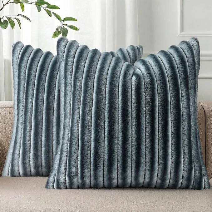 Functional Pallene Faux Fur Plush Throw Pillow Covers 20×20 Set of 2 Luxury Soft Fluffy Fine