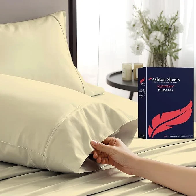 Trendy Egyptian Cotton Pillow Cases Standard Queen Size Set of 2 Traditional