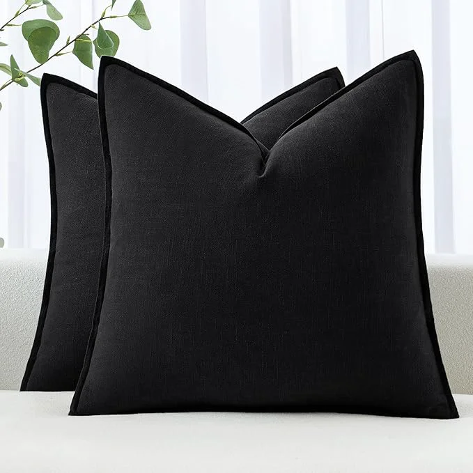 First-Class MIULEE Decorative Linen Euro Sham Pillow Covers 24×24 Black Boho Farmhouse Certified
