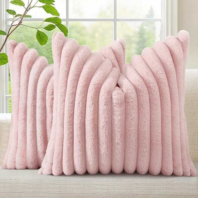 Soft decorUhome Summer Cozy Faux Fur Throw Pillow Covers 20×20 Set of 2 Decorative Sophisticated