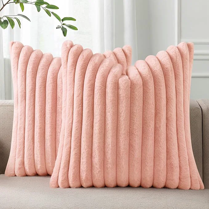 Versatile Pallene Faux Fur Plush Throw Pillow Covers 16×16 Set of 2 Luxury Soft Fluffy Premium Material
