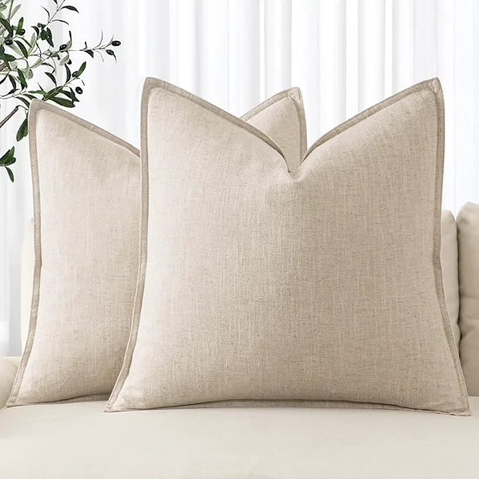 Genuine MIULEE Decorative Linen Pillow Covers 20×20 Inch Natural Beige Boho Farmhouse Outstanding